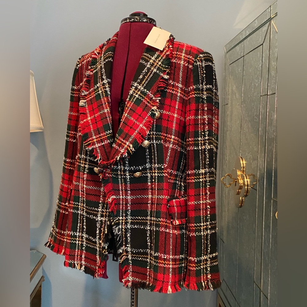 Zara Red and Black Plaid Blazer Coat - Picture 6 of 12